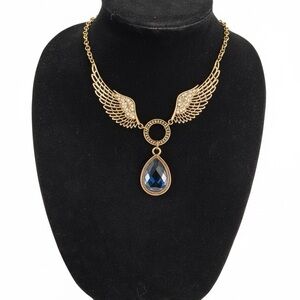 Gold and Blue Winged Pendant Necklace